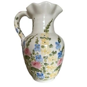 Vintage pastel blue pink white floral home decor water pitcher